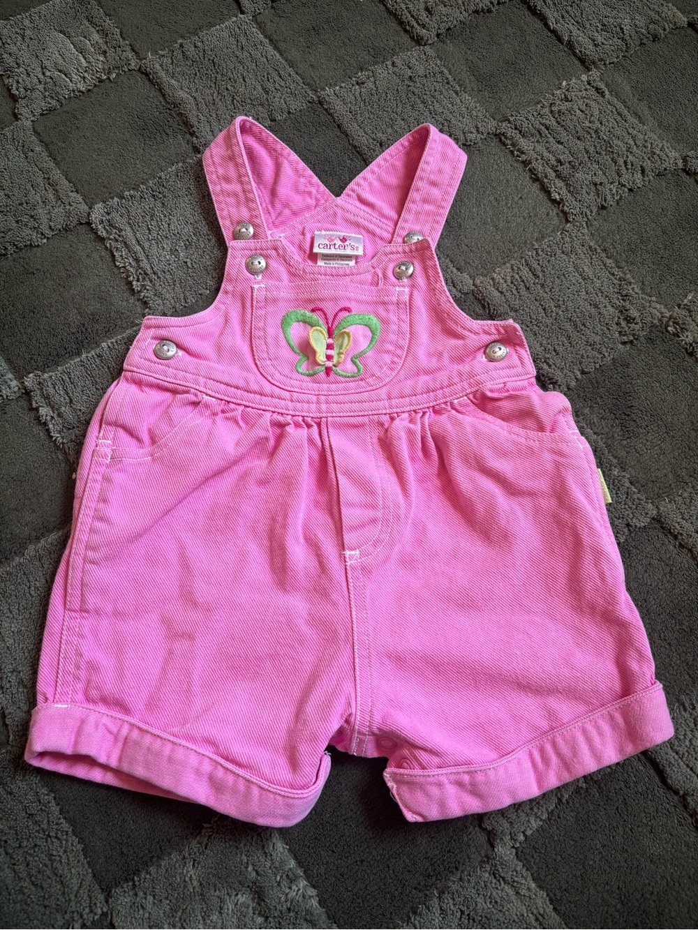 Carter's Bright Pink Butterfly Short Overalls